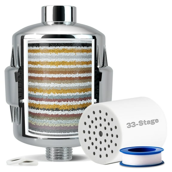 iSpring SF2S 33 Stage Universal Shower Filter with Replaceable Filter, Water Softener Shower Head Filter, Vitamin C for Hard Water, Removes 99% of Chlorine, Hydrogen Sulfide and Heavy Metals