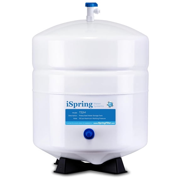 iSpring T32M Pressurized Water Storage Tank with Ball Valve for Reverse Osmosis RO Systems, 4 Gallon, 1/4" Tank Valve Included, White