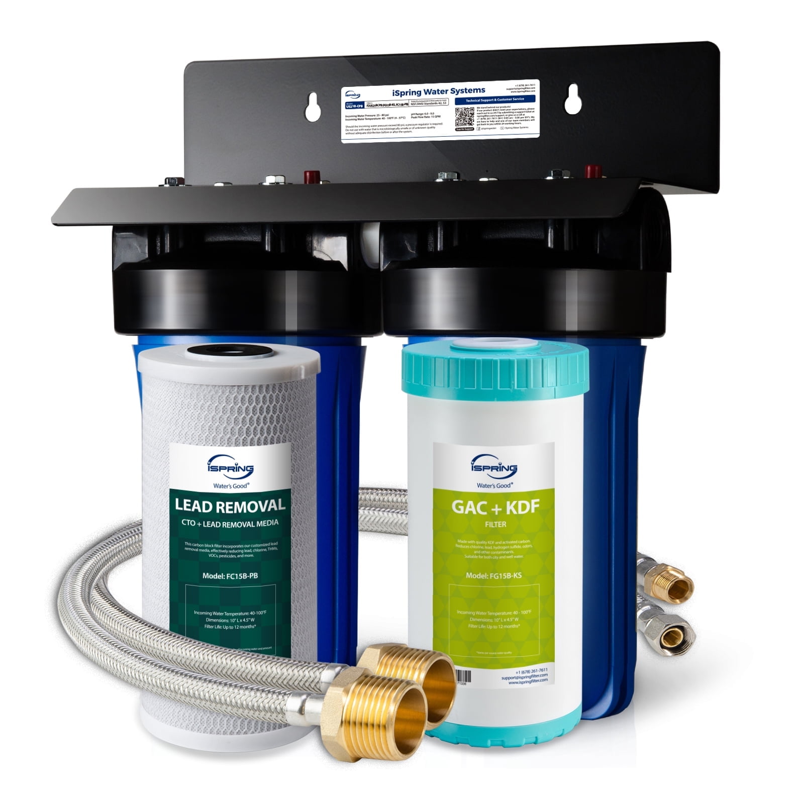 iSpring US21B-CPB 4-Layer High Capacity Under Sink Water Filter, Reduces Lead, PFAS, PFOA/PFOS, Chlorine, Bad Taste & Odor, w/ 2 Upgraded Direct Connect Hoses