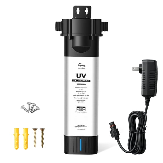 iSpring UVF20 Whole House LED UV Water Filter System, Up to 12 GPM, Long-Life LED UV Water Purifier with Built-in Automatic Flow Sensor, Mercury-Free UV Water Filter, 3/4" MNTP Inlet Outlet