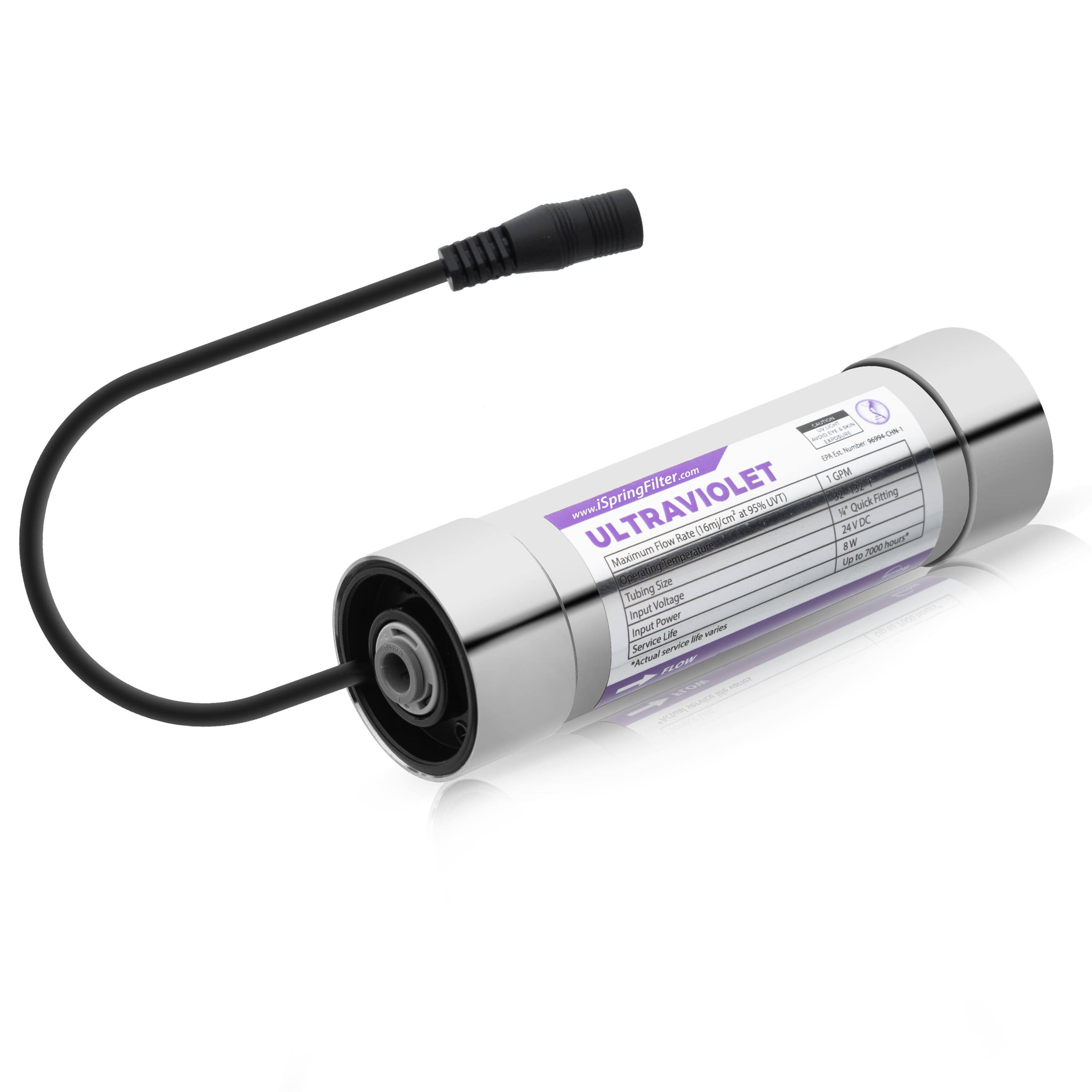 iSpring UVF8 LED UV Water Filter, Add-on Kit for Under Sink Water Filtration Systems, Mercury-Free, Stainless steel