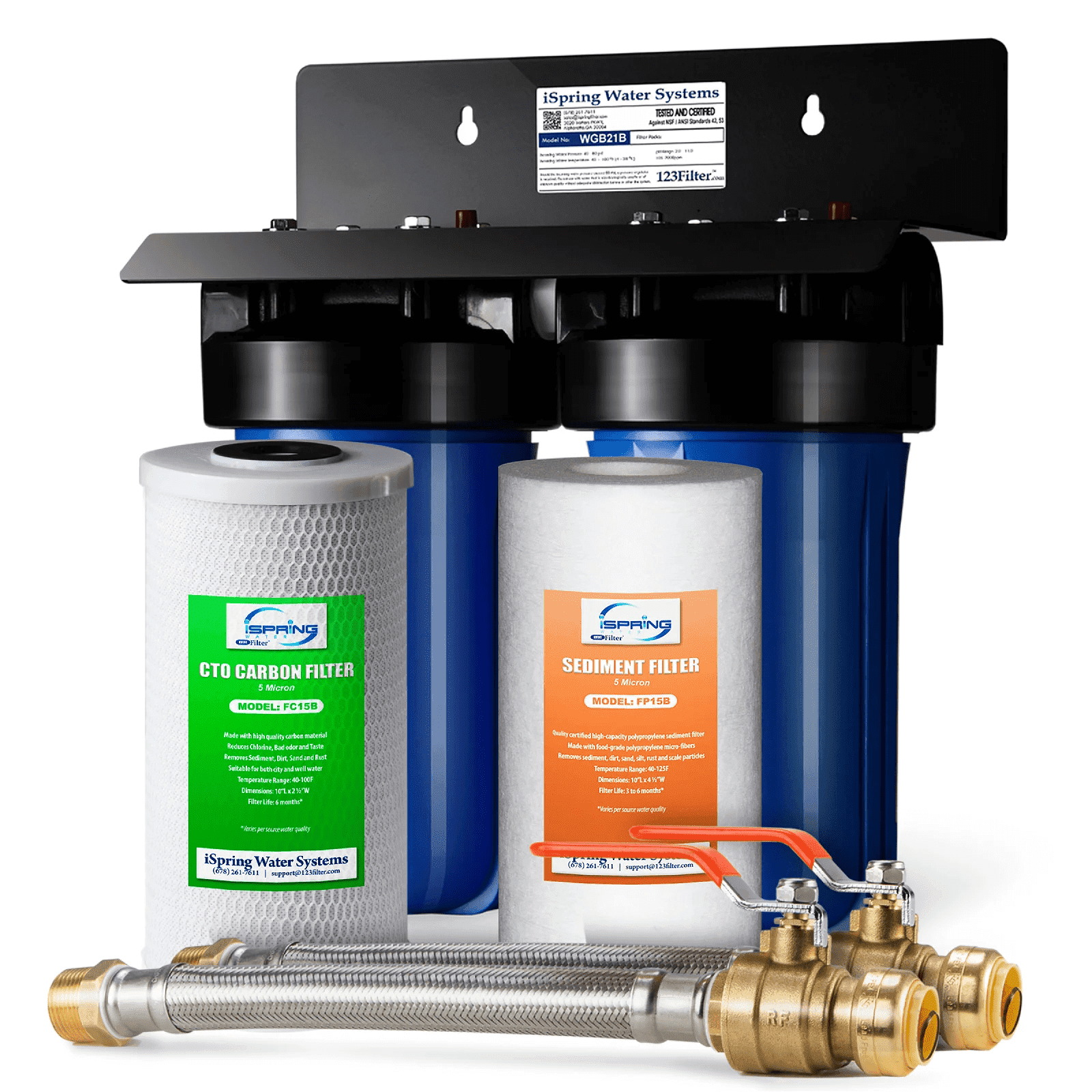 ISpring 2-Stage Whole House Water Filter System – 3/4" Push-Fit Connectors, 50,000 Gallon Capacity