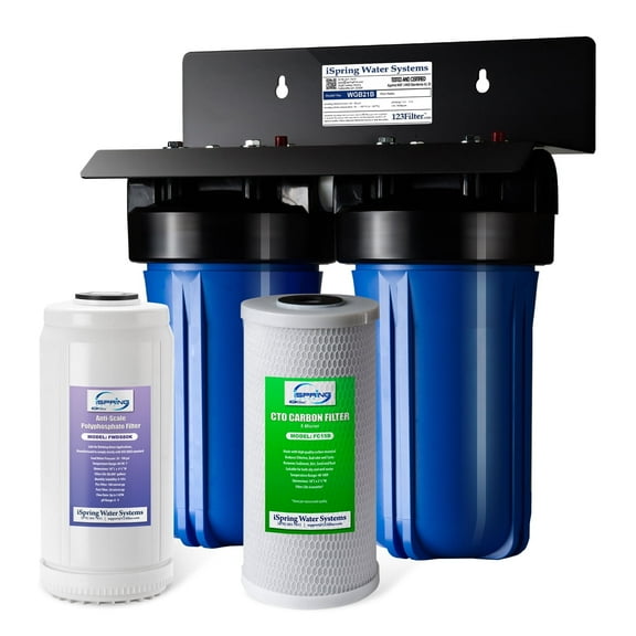 iSpring WGB21B-DS 2-Stage Whole House Water Filtration System, with 10" x 4.5" Sediment CTO(Chlorine, Taste, and Odor) Filter, Anti-scale polyfilter, 1" Inlet/Outlet