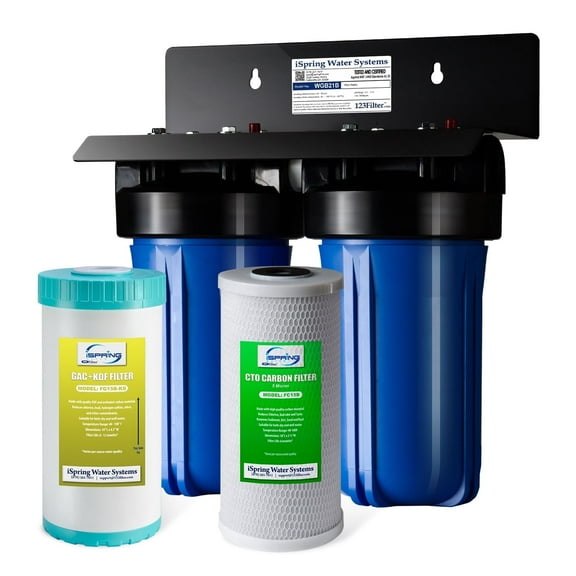 iSpring WGB21B-KS 2-Stage Whole House Water Filtration System, with 10" x 4.5" Sediment CTO(Chlorine, Taste, and Odor) Filter,KDF+GAC filter, Removes Chlorine, Iron, Lead, Odor and More