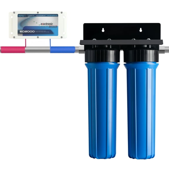 iSpring WGB22B+ED2000 Whole House Water Filter and Electronic Water Descaler Bundle, Whole House Water Filtration System Removes up to 99% Chlorine, Sediment, Rust, and Odors, Prevents Scale Buildup