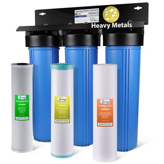 iSpring WGB32B-KS Whole House Water Filter System, 3-Stage Filtration, Reduces Heavy Metals, Hydrogen Sulfide, Chlorine, Chloramine, Sediments