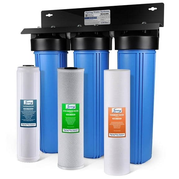 iSpring WGB32B-PB 3-Stage Whole House Water Filtration System w/ 20-Inch Sediment, Carbon Block, and Lead Reducing Filter