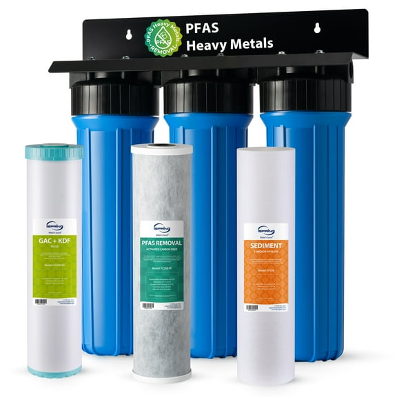 iSpring WGB32B-PFKS PFAS & Heavy Metals Whole House Water Filter System, SGS-Tested to Reduce Up to 99% PFOA & PFOS, 3-Stage Filtration Removes Sediment, Lead, Chlorine, Taste & Odor