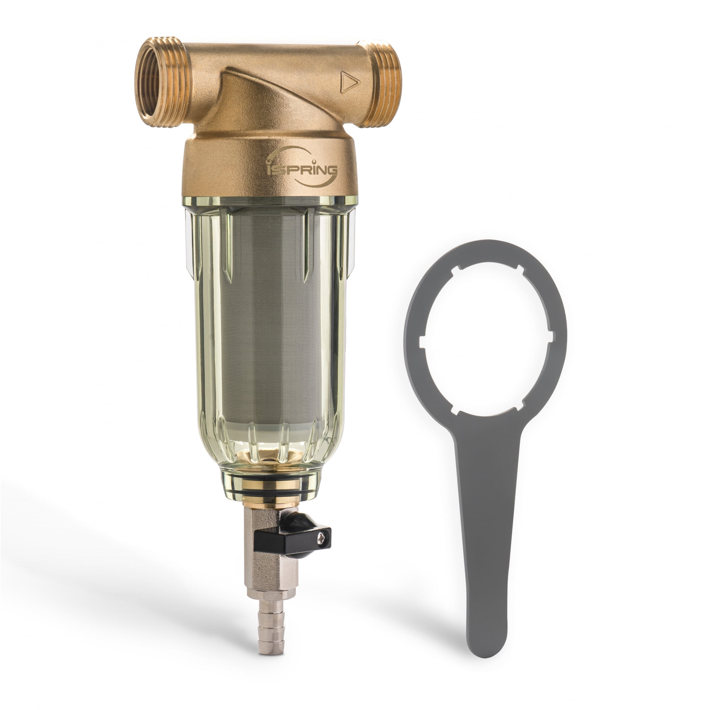 iSpring WSP-50 Reusable Whole House Spin Down Sediment Water Filter, 50  Micron Flushable Prefilter Filtration, 1 MNPT + 3/4 FNPT, Lead-Free Brass  