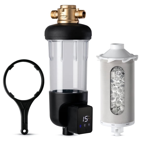 iSpring Jumbo Spin Down Filter, 2-in-1 Whole House Prefilter & Water Scale Inhibitor, Corrosion Prevention, Municipal Water Buster, Auto Flushing, 22x Capacity, 100-Micron, Model: WSP100SL-ARJ
