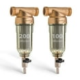 thumbnail image 1 of iSpring WSP2PK21 Reusable Whole House Spin Down Sediment Water Filters, Twin Pack with 200 Microns and 100 Microns Filter Sizes, Clear Housing, Lead-Free Brass, 1 of 8