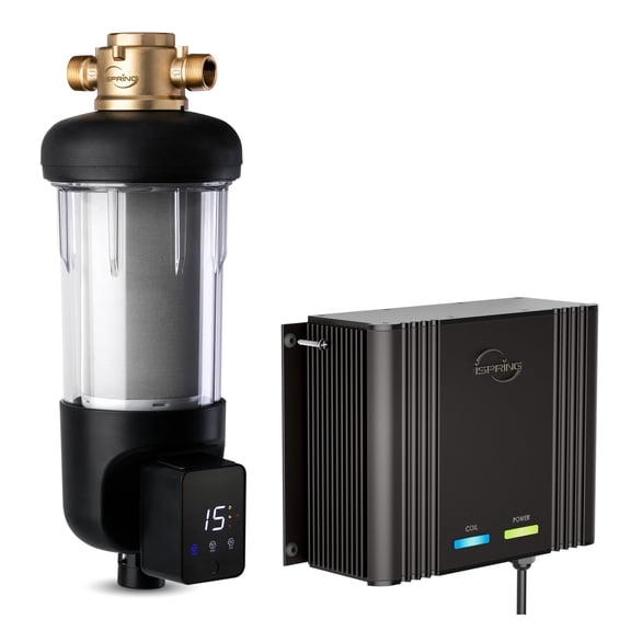 iSpring WSP50ARJ+EDV2 Bundle: 50-Micron Spin-Down Sediment Filter with Touch-Screen Auto-Flush & Electronic Water Descaler. Removes Sand, Rust & Silt while Preventing Limescale Build-up and Corrosion