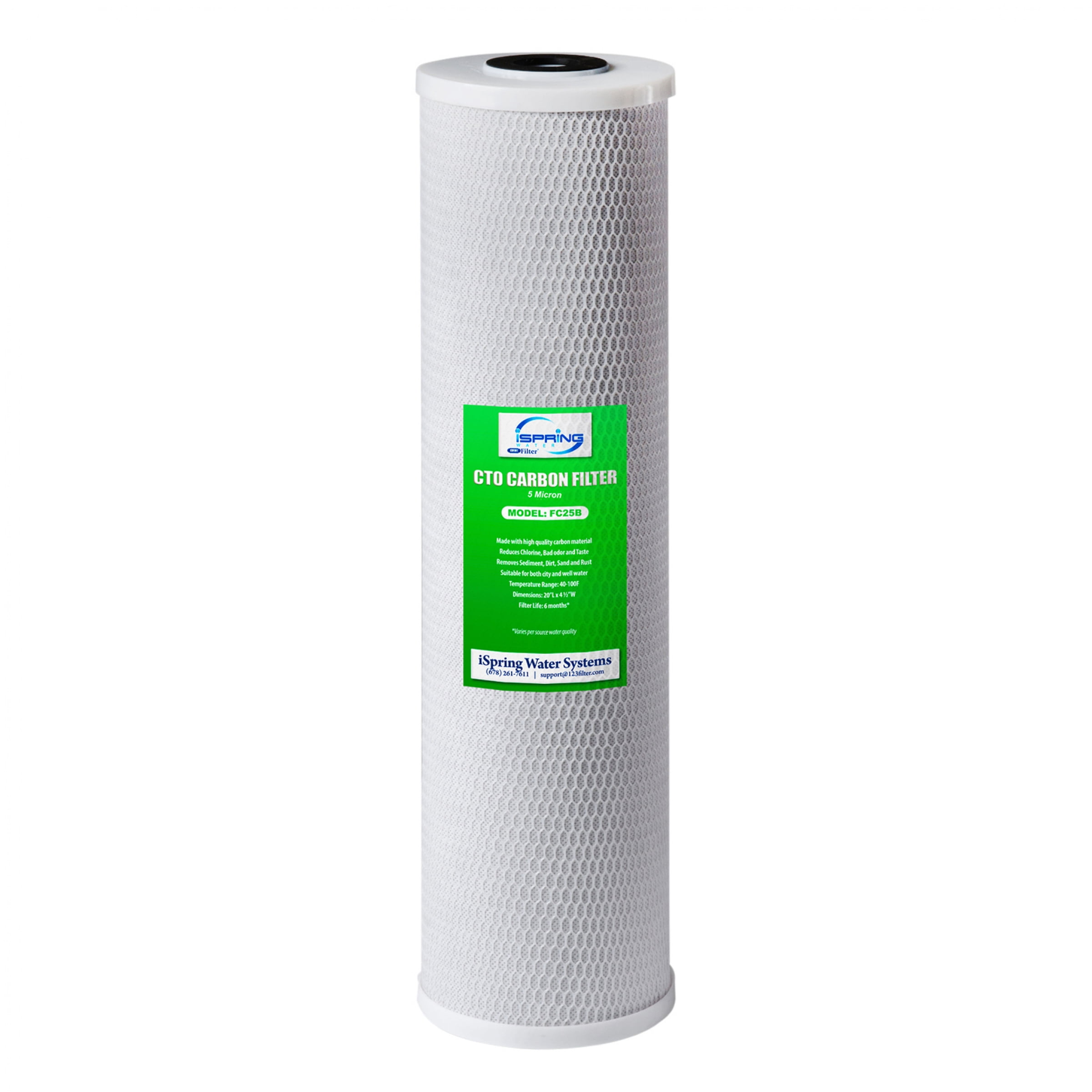 iSpring Whole House Water Filter Cartridge, Carbon Water Filter, 20” x 4.5”, Model: FC25B