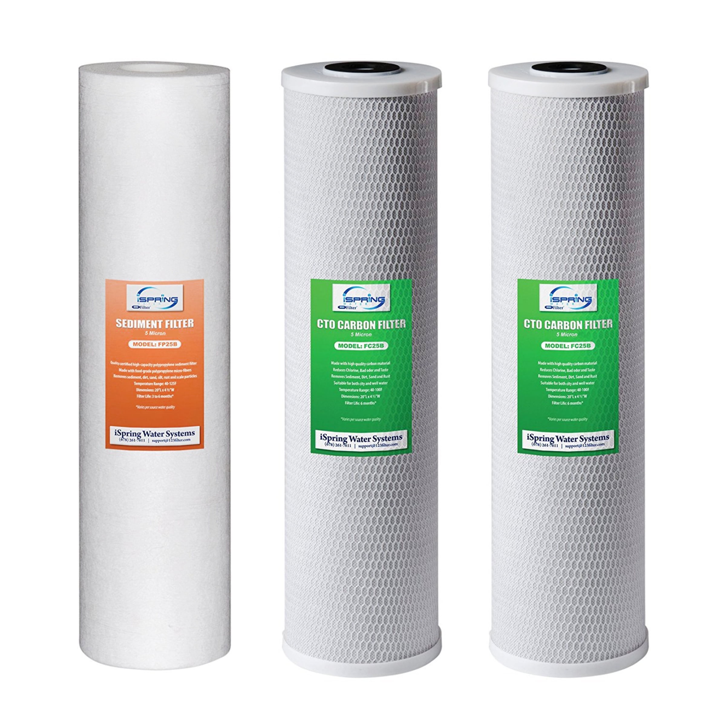 iSpring Whole House Water Filter Cartridge Replacement Pack with Sediment and Carbon Block Cartridges, Fits WGB32B Whole House Water Filter, 4.5” x 20”, Model: F3WGB32B