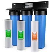 iSpring Whole House Water Filter System, 3-Stage Home Water Filtration System, w/ 1 Sediment + 2 Carbon Water Filters, Model WGB32B