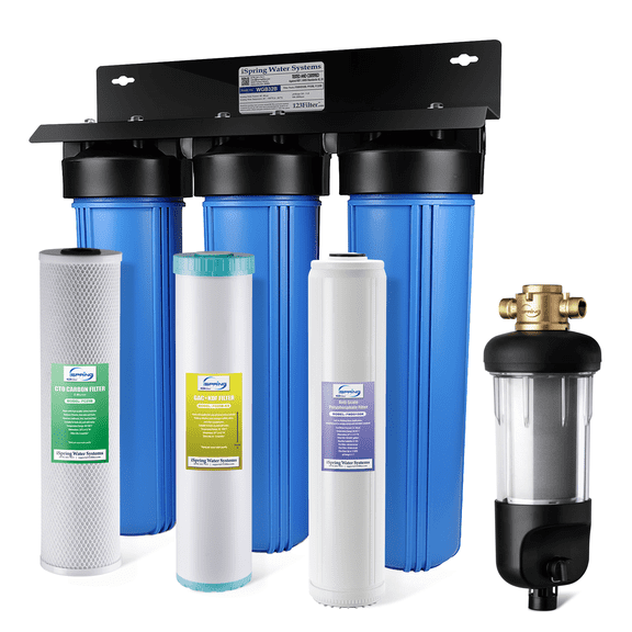 iSpring Whole House Water Filter System w/Jumbo-Sized Spin Down Sediment Filter, Polyphosphate Anti-Scale, GAC+KDF, and Carbon Block Water Filters, Water Descaler and Filter, Model: WGB32B-KDS+WSP50J