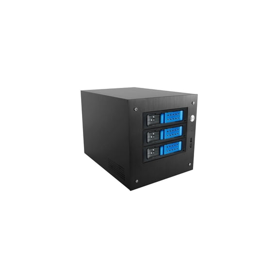 iStarUSA S-35-3DE1BL Black Aluminum / Steel Tower Compact Stylish 3x 3.5" Hotswap Trayless mini-ITX Tower - Blue HDD Handle