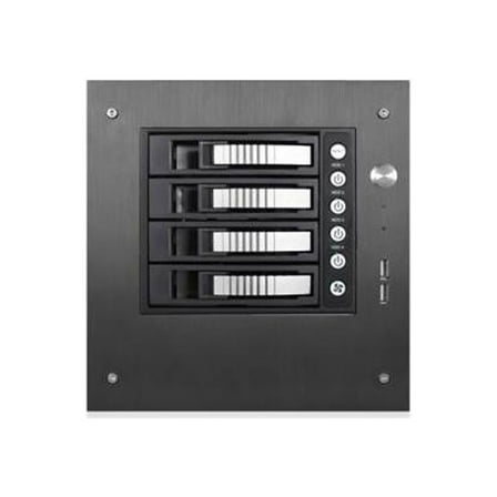 iStarUSA S-35-B4SL Black Aluminum / Steel Tower Compact Stylish 4 x 3.5" Hotswap mini-ITX Tower - Silver HDD Handle