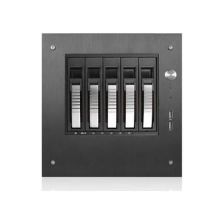 iStarUSA S-35-B5SL Black Aluminum / Steel Tower Compact Stylish 5 x 3.5" Hotswap mini-ITX Tower - Silver HDD Handle