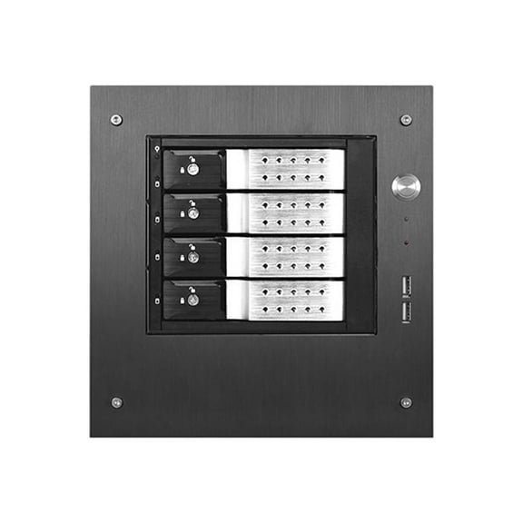 iStarUSA S-35-DE4SL Black Aluminum / Steel Tower Compact Stylish 4 x 3.5" Hotswap Trayless mini-ITX Tower - Silver HDD Handle