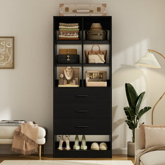 iSunirm 23.6'' Modular Closet System with 3 Drawers and 6 Cube Storage, Freestanding Wood Walk-in Closet Organizers, Black