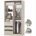 thumbnail image 1 of iSunirm 36" Free Standing Walk-in Closet System with 3 Wooden Drawers, Closet Organizer System with Hanging Rods and Storage Shelves, Heavy Duty Closet for Bedroom, 36"L x 16"W x 80"H, White Oak, 1 of 8