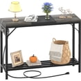 thumbnail image 1 of iSunirm 39'' Narrow End Table with Power Strips, Sofa Table with Storage and Shelf, 2-Tier Console Table for Entry Way, Hallway, Living Room, Gray & Black, 1 of 8
