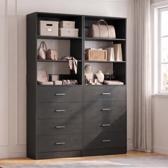 iSunirm 42.5'' Closet System with 8 Drawers, Walk-in Closet Organizers and Storage System with Shelves for Closet, Bedroom, Black, 2 Packs