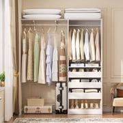 iSunirm 5FT Closet System with 3 Wooden Drawers, Reversible Closet Organizer with Hanging Rod & Shelf Tower, Sturdy Wardrobe Closet Garment Rack for Bedroom/Closet, 60"W x 80"H x 15"D, White