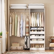 iSunirm 5FT Closet System with 3 Wooden Drawers, Reversible Closet Organizer with Hanging Rod & Shelf Tower, Sturdy Wardrobe Closet Garment Rack for Bedroom/Closet, 60W x 80H x 15D, White