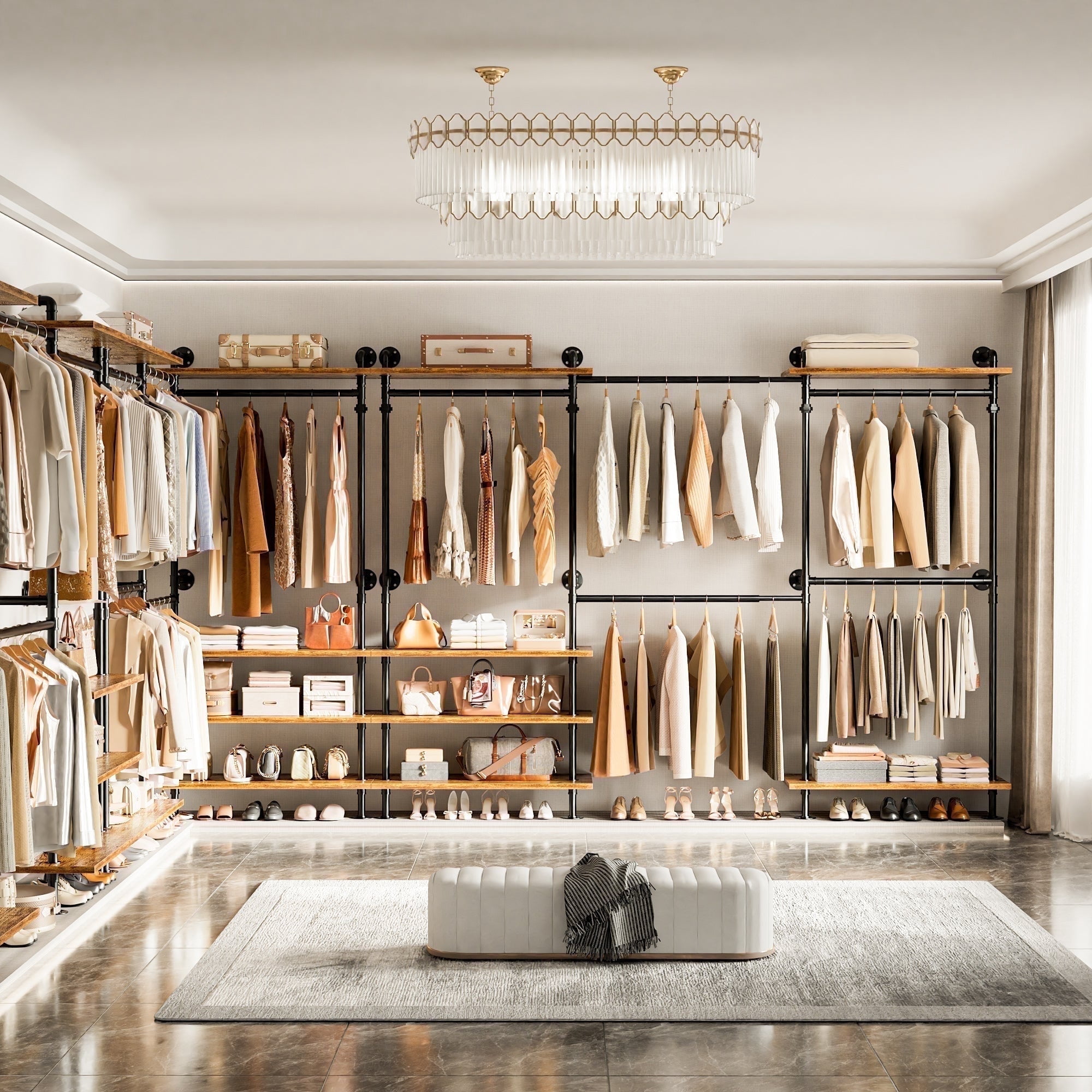 iSunirm 7 - 8.6 ft Expendable Closet Organizer, Closet Rack with Wooden ...