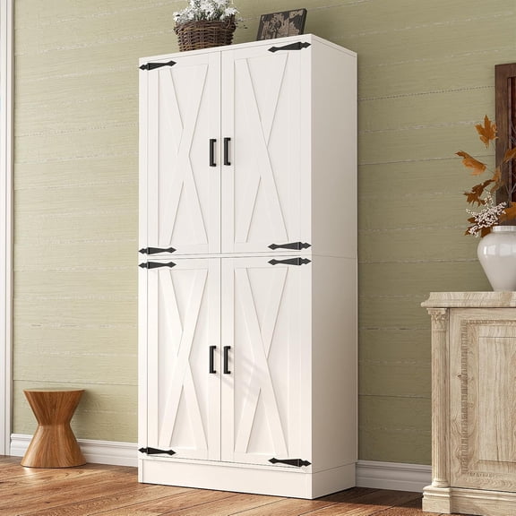 iSunirm 71" Tall Kitchen Pantry Storage Cabinet with Drawer, 4 Doors and 4 Adjustable Shelves, Freestanding Wood Farmhouse Pantry Cabinet for Kitchen, Dining Room, Pantry