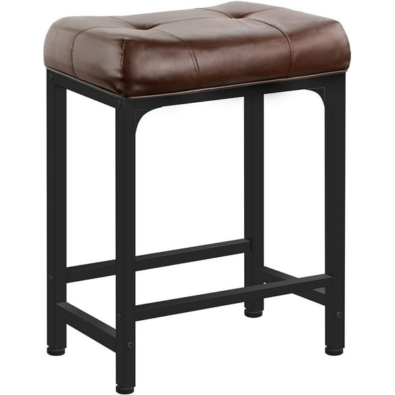 iSunirm Bar Stools Set of 1, 24 Inch Counter Height Stools Saddle Stool, Soft PU Leather Barstools with Metal Base, 350 LBS Capacity, Industrial Bar Stools for Bar, Dining Room, Kitchen, Brown