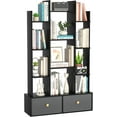 thumbnail image 1 of iSunirm Bookcase with Storage Home Decor Book Shelf with 2 Drawers, Free Standing Office Storage Shelf with 12 Open Bookshelf, Industrial Wood Book Case for Bedroom Living Room,Black, 1 of 5