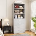 thumbnail image 1 of iSunirm Closet Organizer System with 4 Wood Drawers, 21.3'' Walk-in Closet Storage Unit, Small Closets Wardrobe Closet, Tall Storage Cabinet Unit, Gray, 1 of 8