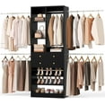 thumbnail image 1 of iSunirm Closet System, 27.8"-106.5" Width Adjustable Closet Organizer with 2 Drawers & 5 Retractable Hanging Rods, Built-in Adjustable Shoe Racks, Black, 1 of 8