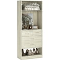 thumbnail image 1 of iSunirm Closet System with Drawers and Mirror, 25 Inch Freestanding Closet Organizer with Storage Shelves, Walk In Closet Tower for Closet, Bedroom, 25'' W x 15'' D x 80'' H, White Oak, 1 of 8