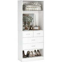iSunirm Closet System with Drawers and Mirror, 25 Inch Freestanding Closet Organizer with Storage Shelves, Walk In Closet Tower for Closet, Bedroom, 25'' W x 15'' D x 80'' H, White