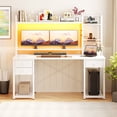 thumbnail image 1 of iSunirm Computer Desk with Storage & Hutch, 55.2'' Rectangle Gaming Desk with LED Light, Reversible Office Desk with Power Outlets, Comes with 3 Drawers, Large Workstation Desk for Home, White, 1 of 10