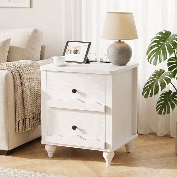 iSunirm End Table with Power Outlets, Farmhouse Nightstand Side Table ...