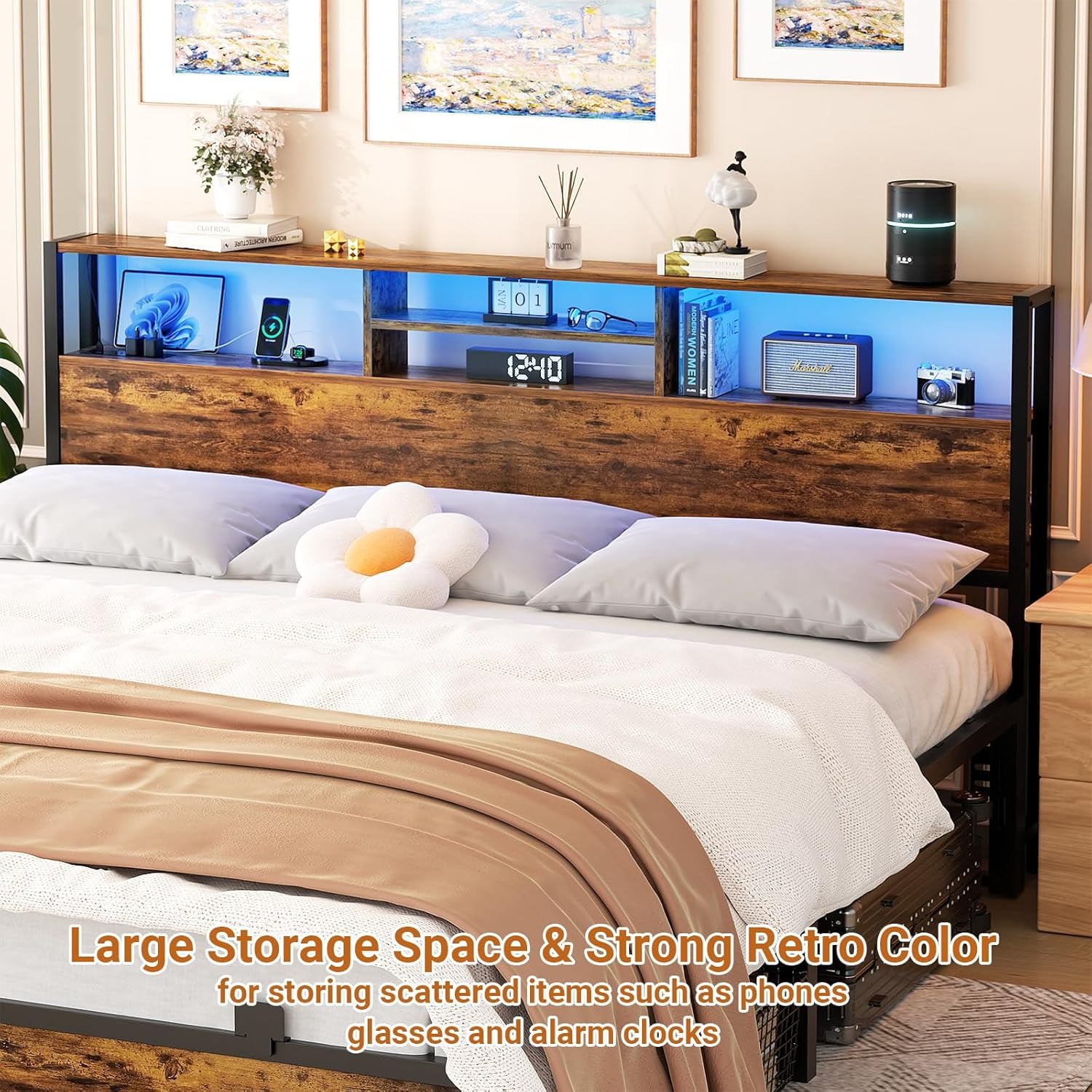 iSunirm Headboard for King Size Bed with Storage, Headboard with