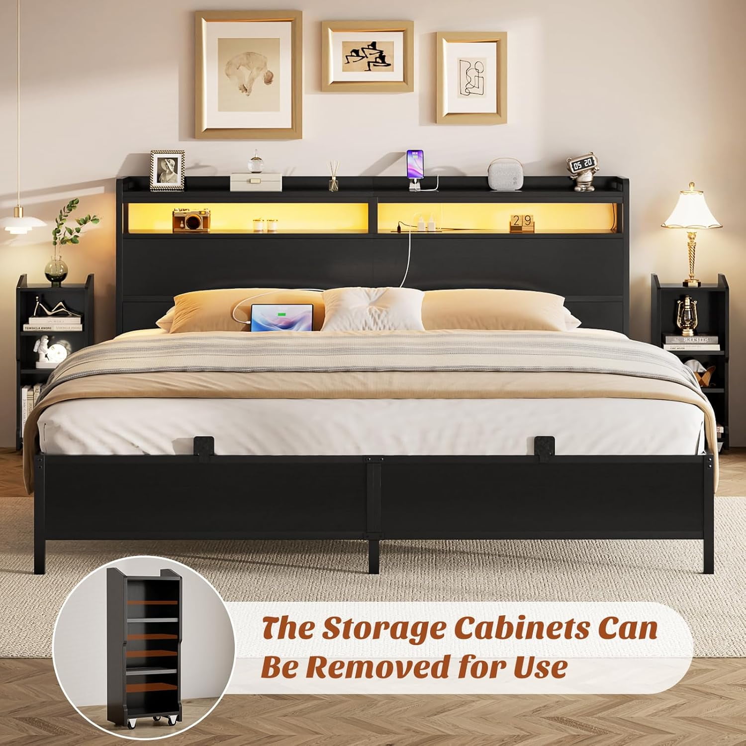 iSunirm-King-Size-Bed-Frame-Bookcase-Storage-Headboard-LED-Light-King-Platform-Bed-Frame-Slide-Bedside-Cabinet-Power-Outlets-Sturdy-Metal-Slat-Noise_780006ca-eec5-4b94-b459-ea32b725b93d.ea3ed553b4d1a4505d1904e3f62d1e2c.jpeg