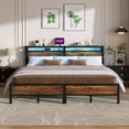 thumbnail image 1 of iSunirm King Size Bed Frame with Charging Station and Led Lights, Storage Headboard, No Box Spring Needed, Noise-Free, Rusty Brown, 1 of 8
