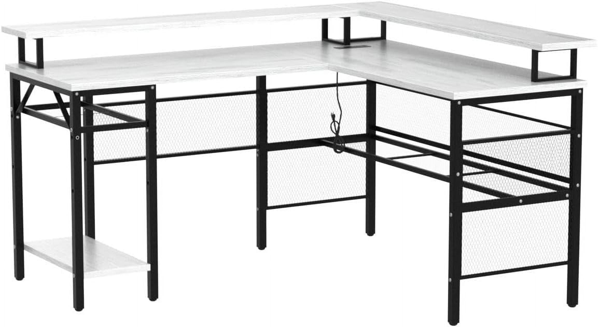 iSunirm L Shaped Desk with LED Strip and Power Outlets, Reversible ...