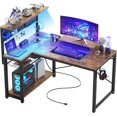 iSunirm L Shaped Gaming Desk with Power Outlets Pegboard LED Light 43