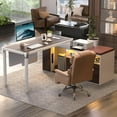 thumbnail image 1 of iSunirm L Shaped Office Desk with Storage, Reversible Office Desk with Charging Stations & File Cabinet, Large L Shaped Computer Desk with Drawers for Home Office, with Soft Cushions, Espresson, 1 of 8