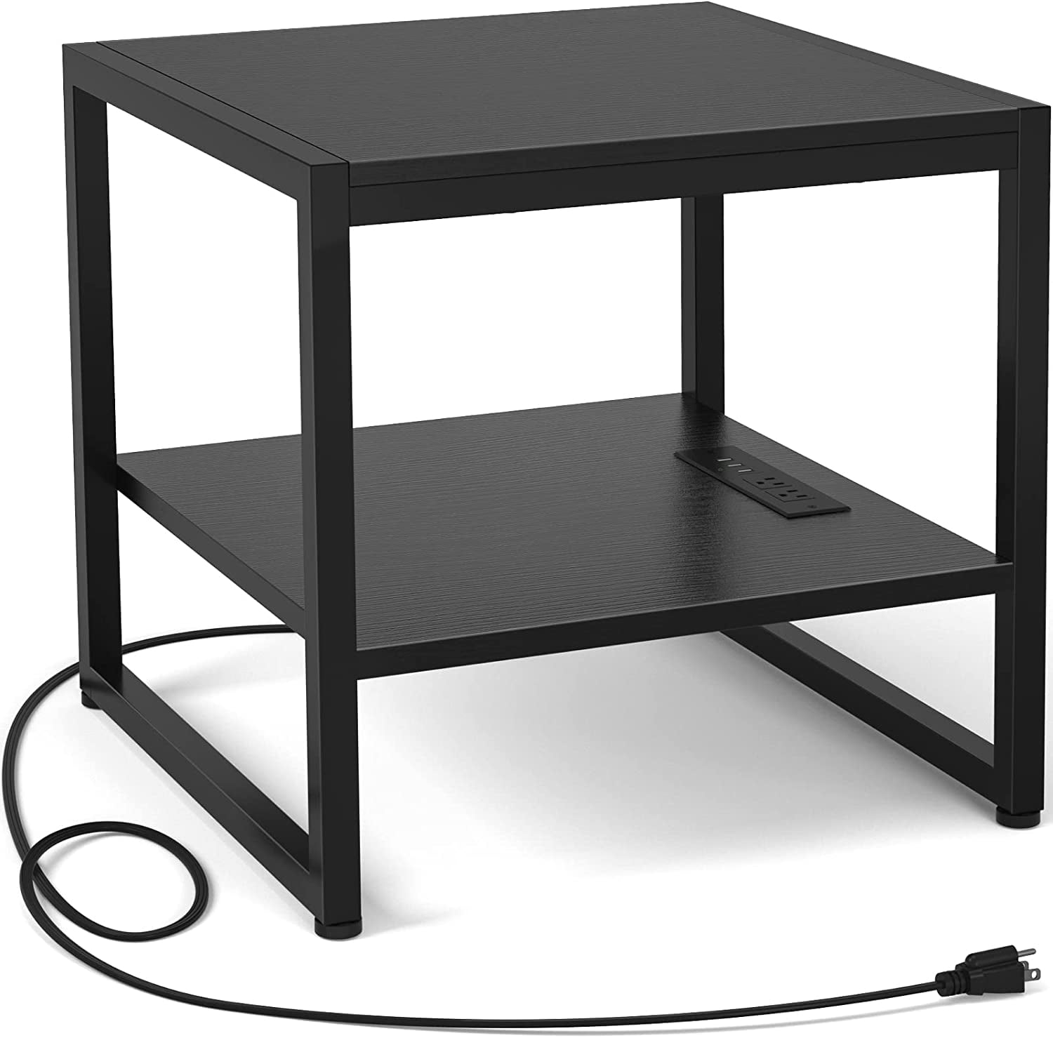 iSunirm Mini Refrigerator Stand with Charging Station, 2-Tier Portable Fridge Table with Storage for Dining, Kitchen, Living Room, Black