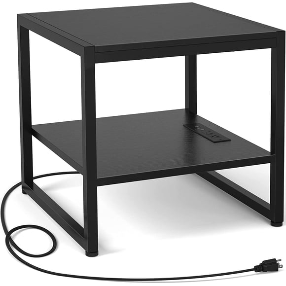 iSunirm Mini Refrigerator Stand with Charging Station, 2-Tier Portable Fridge Table with Storage for Dining, Kitchen, Living Room, Black