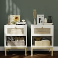 thumbnail image 1 of iSunirm Nightstand Set of 2, Rattan Night Stands for Bedroom Set of 2, Mid-Century Modern Nightstand with Drawer, Bedside Table for Bedroom, Boho End Table Bedroom, White, 1 of 8