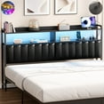 thumbnail image 1 of iSunirm Queen Size Upholstered Headboard with Outlets & LED Lights, Leather Headboard with and USB Ports and Storage Shelves, Height Adjustable, 61''L * 6.3''D * 41.73''H, Black, 1 of 8